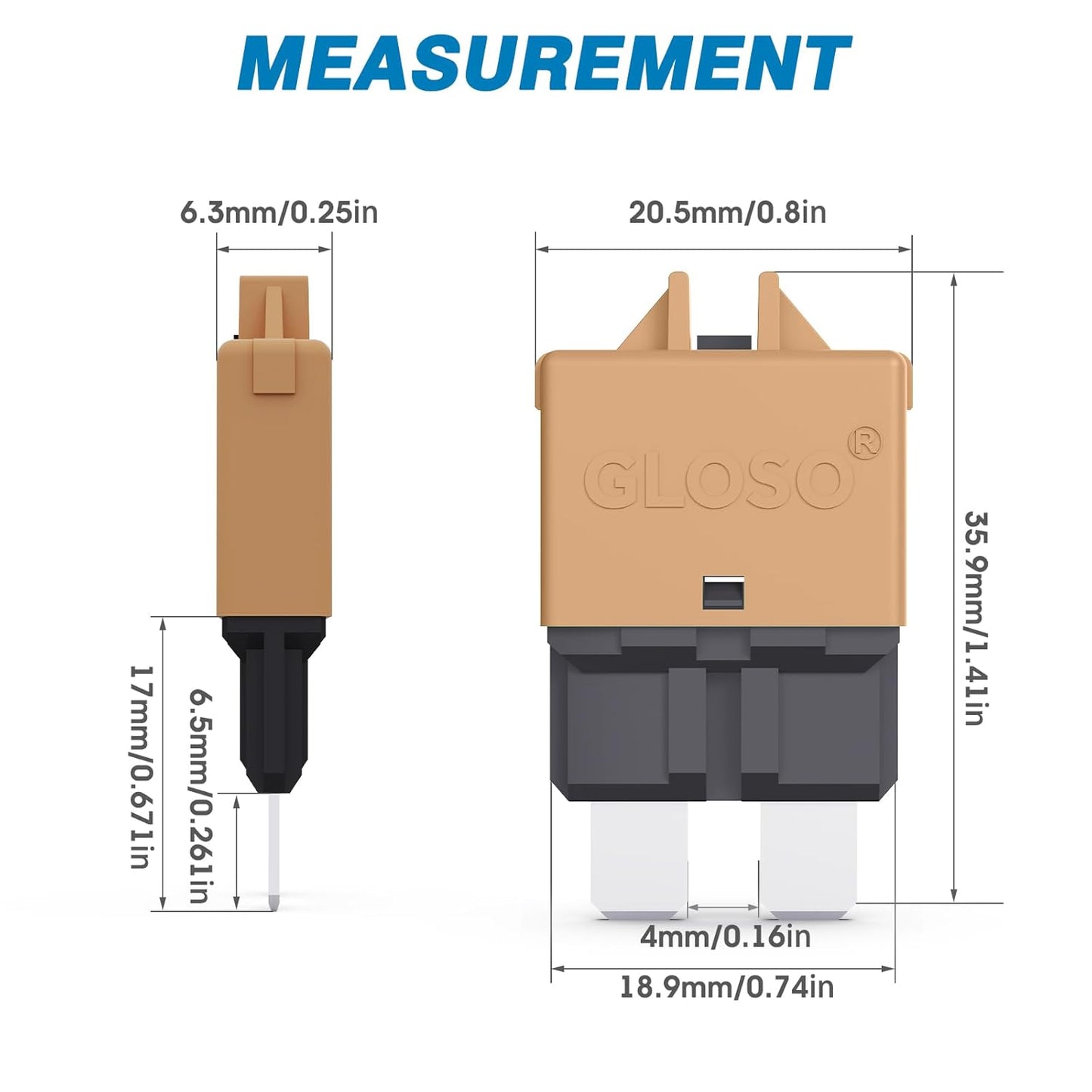 GLOSO Circuit Breaker Fuse E39 (T3) Manual Reset for Car Truck RV Automotive Marine Boat Trolling Motor & Custom Wiring Audio Battery Protection/Low Profile ATC/ATO (20A - 3 Pack)