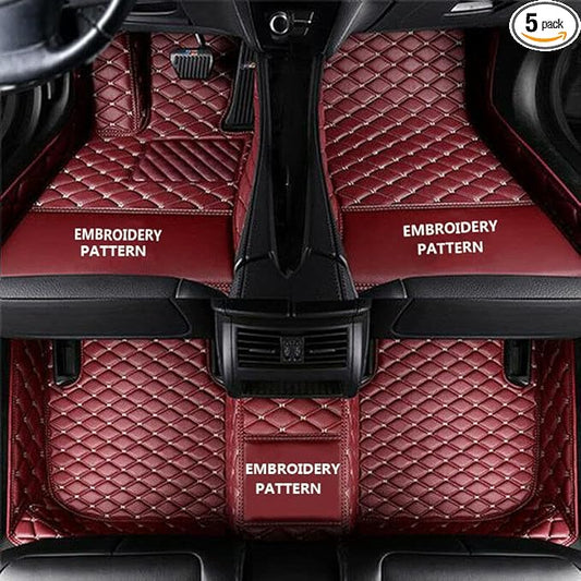Car Floor Mats for 99% Cars, Trucks and SUVs Full Coverage Pads Protection Non-Slip Leather Floor Liners (Wine Red)
