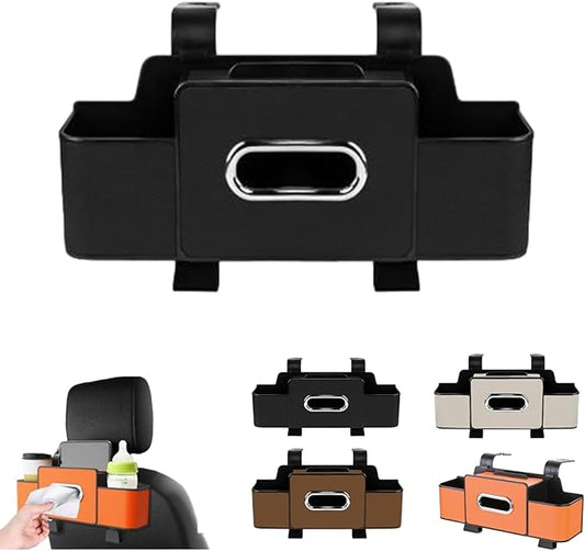 3-in-1 Car Backseat Organizer with Dual Cup Holders, Seat Back Storage Box, Built-in Tissue Holder, Adjustable Universal Design for Neat and Practical Car Interior Storage (Black)