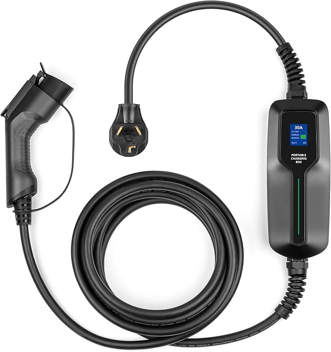 EV Charger Level 2,(NEMA 10-30, 30A/25ft,6.6KW) Portable Electric Vehicle Charging Station for Electric and Hybrid Vehicles