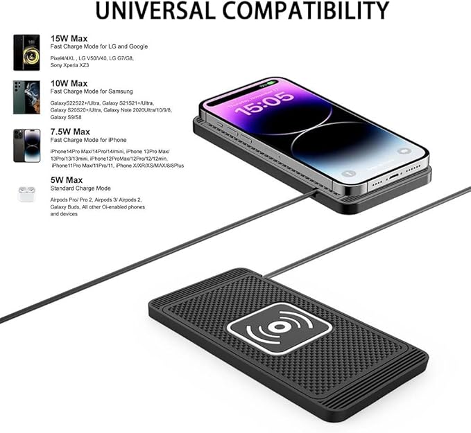 Wireless Car Charger Pad for Nissan Leaf 2011-2026, Type-C/USB 15W Car Wireless Charger Non-Slip Cordless Charging Mat Car Accessories, B-30cm Type-C Interface