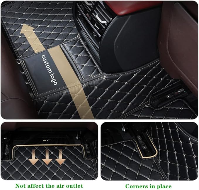 Custom Personalized Floor Mats for Cars - Luxury Full Coverage All Weather Mats, Anti-Slip Leather Mat Set, Fit for 99% of Cars, SUVs & Trucks (Black+Red Line, D-Diamond+Strip)