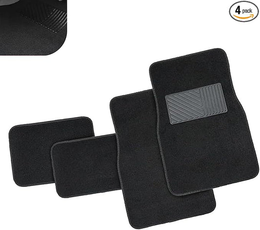 4 PCS Car Carpet Floor Mats, PVC Anti-slip Base Comfortable Carpet, Breathable Flame-retardant Floor Liner for All Weather, Interior Accessory for Cars SUVs Trucks (Black)