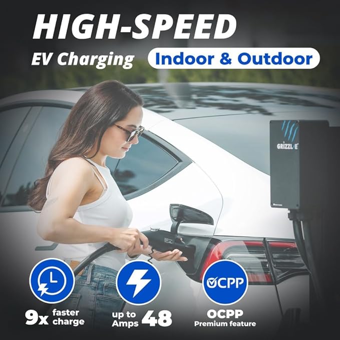Grizzl-E 48A Ultimate Level 2 Fastest 48A Electric Vehicle (EV) Charger, UL Tested and Certified, Metal Case, Indoor/Outdoor Electric Car Fast Charging Station, Hardwired, Black, NACS
