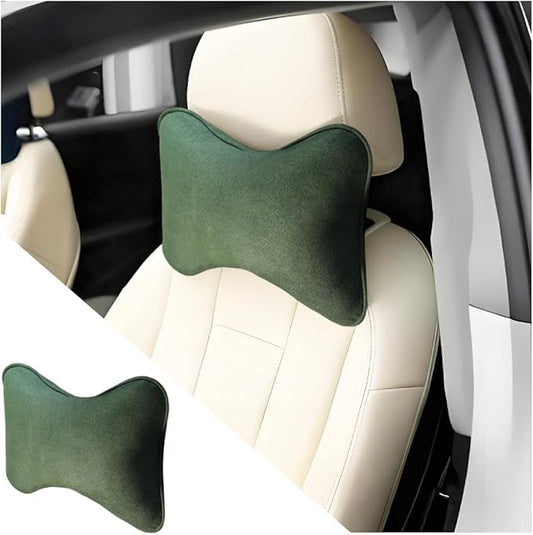 Car Headrest Pillow, Suede Soft Comfortable Breathable Vehicle Seat Neck Support Cushion with Adjustable Strap, Ergonomic Design Auto Head Rest Pad, Universal for Sedan RV Truck (Dark Green)