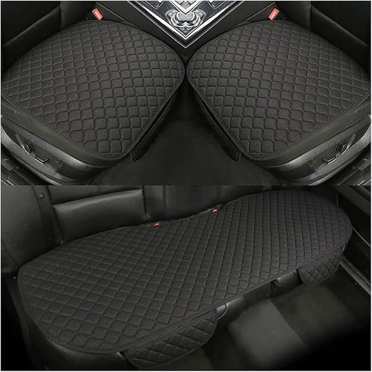 3PCS Set Car Seat Cushion for Front and Back Seat, 3D Soft Linen Breathable Auto Seat Cover, Comfort Non-Slip Rubber Bottom, Car Seat Protector Pad Universal for Office Chair, Home (Black/3PCS)