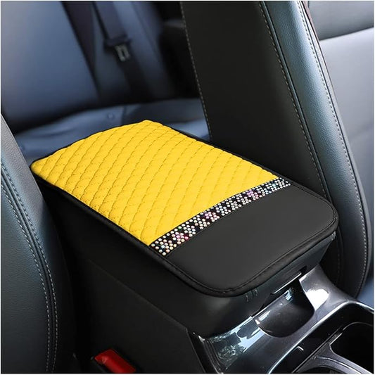Car Center Console Cover, PU Leather Armrest Seat Box Protector Pad, Car Middle Console Armrest Cushion, Universal Auto Interior Decor Accessories for Most Vehicle, Truck, SUV (Yellow)