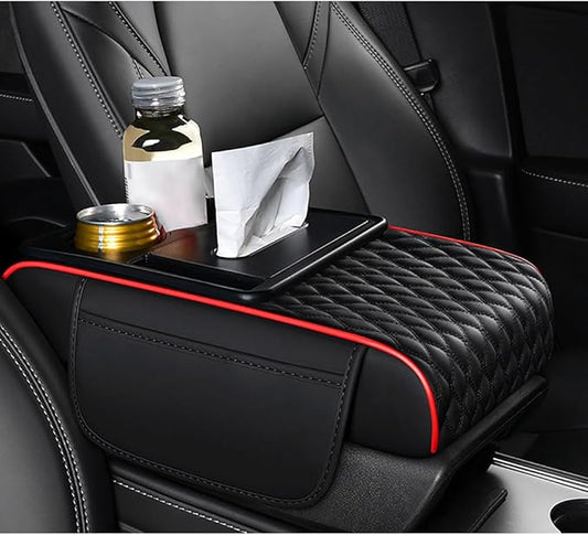 Car Center Console Cover for KIA K4 2024–2025,Arm Rest Lid Cushion Protector Multifunctional Armrest Cushion Pad Interior Accessories,Black+red