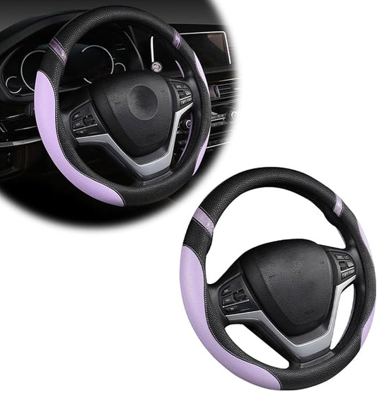 Car Steering Wheel Cover, Non-Slip Leather Auto Steering Wheel Protector, Comfortable Steering Wheel Cover Protector for Most Cars, Universal Interior Car Accessories (Purple)