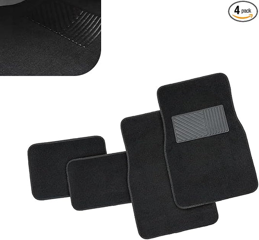 4 PCS Car Mat Kit, Anti-slip Automotive Carpet Floor Mat, Flame Retardant PVC Vehicle Protection Floor Pad, Universal for Most Cars SUVs (Black)