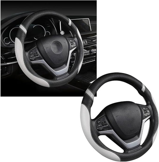 Car Steering Wheel Cover, Non-Slip Leather Auto Steering Wheel Protector, Comfortable Steering Wheel Cover Protector for Most Cars, Universal Interior Car Accessories (Gray)