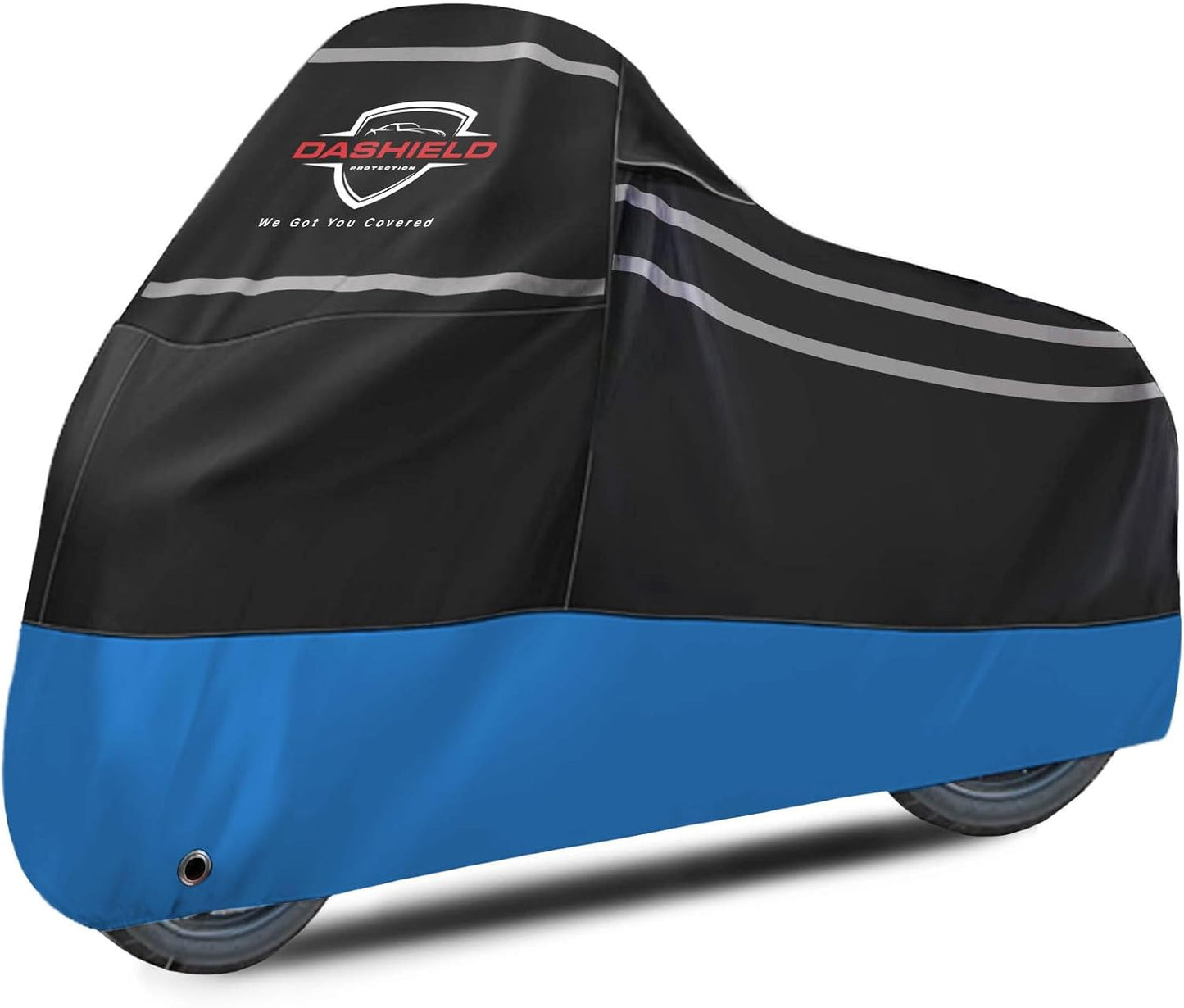 Ultimum Series Motorcycle Cover Waterproof All Weather Protection Universal Heavy Duty Night Reflector with Lock-Holes Compatible with Suzuki Harley Davidson Kawasaki Yamaha Honda Blue XXXL
