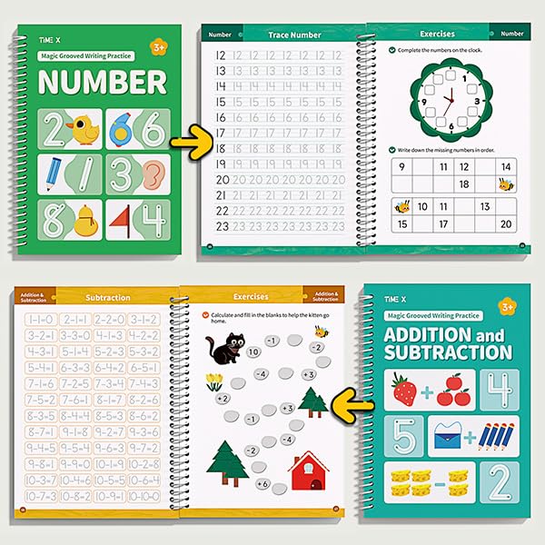 TIME X Magic Grooved Writing Practice Books, Reusable Handwriting Practice Books, Groove Workbooks, Handwriting Practice for Kids 3 +, Large Writing Practice Books (Practice 6-Books)