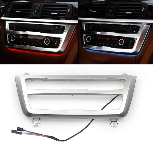 Car Inner Air Condition A/C Panel LED Lighting Ambient Light Trim Accessories for BMW 3 4 Series 3GT F30 F36 M3 M4 Center Control Two-Color Atmosphere Lamp Panel Replacement Cover (Silver)