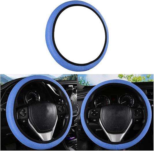 Car Steering Wheel Cover, Ice Silk Elastic Anti Slip Vehicle Protector, Breathable Easy Carry Automotive Interior Protective Wrap Accessories, Universal for SUV, Sedan, Truck (Dark Blue)