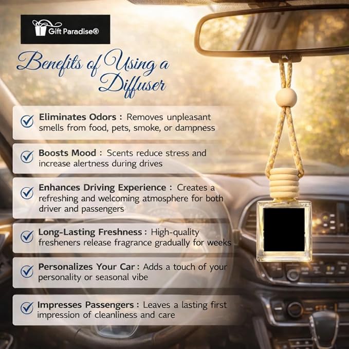 Gift Paradise® Lavender Car Air Freshener Set of 3 – 10 ml Hanging Diffusers, Calming Floral Scent, Long Lasting Aromatherapy Fragrance for Car, Home & Office – Magnetic Gift Box