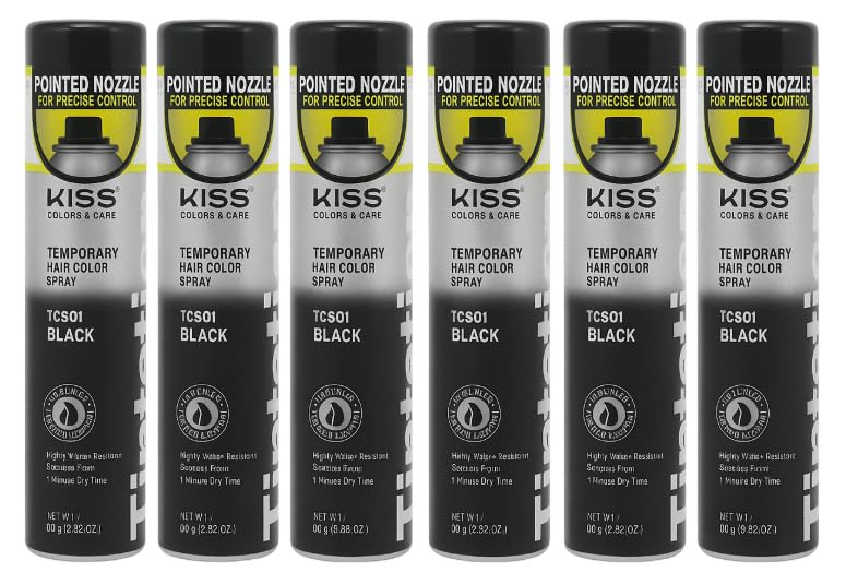 Tintation Temporary Hair Color Spray, Black, 2.82 oz (Pack of 6)