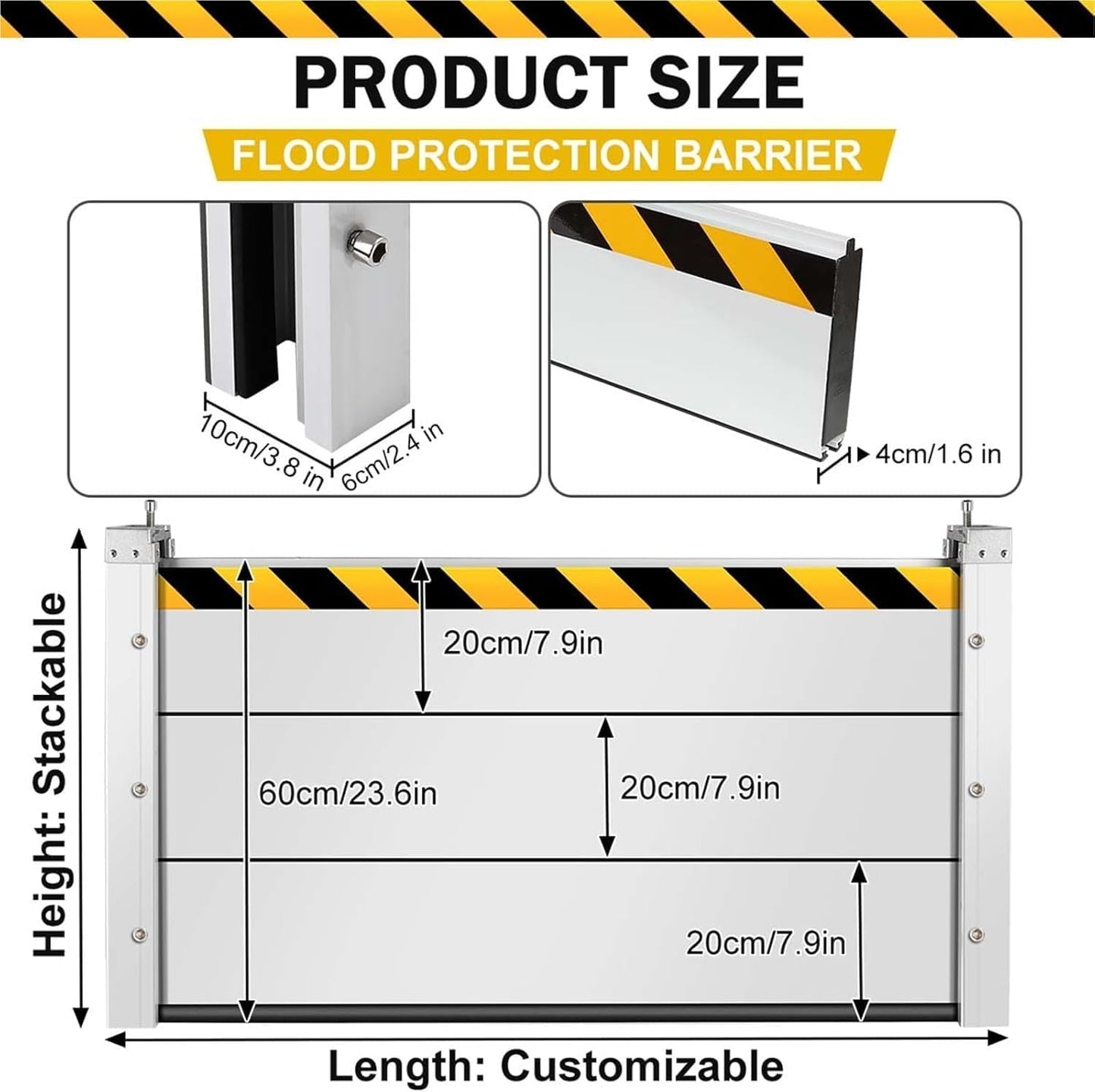 Reusable Heavy Duty Aluminum Flood Barriers for Home Exterior, Flood Protection Barriers Water Barrier Door Quick Detachable Garage Doors Detachable Mobile Rain Water Baffle (H 7.9 inch L 3.5FT)