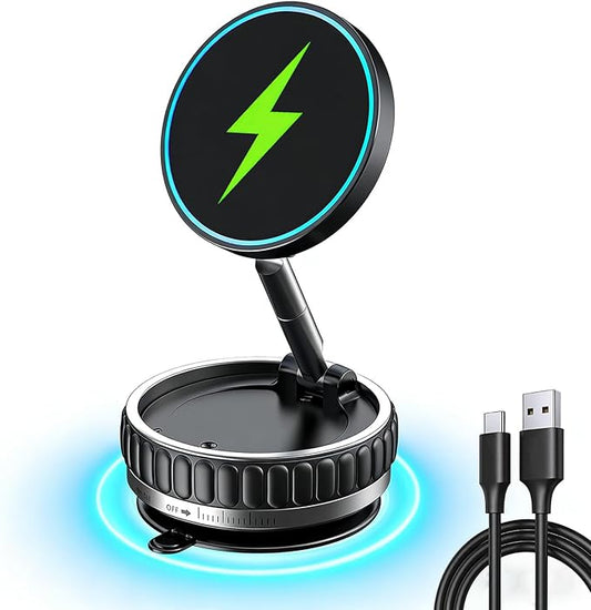 2026 Magsafe Car Mount Charger, 15W Fast Charging Vacuum Magnetic Phone Holder, Hands Free Phone Holders for Your Car Dashboar/Gym/Mirror, 360° Rotation Base, Nano Gel, for iPhone Series & Android