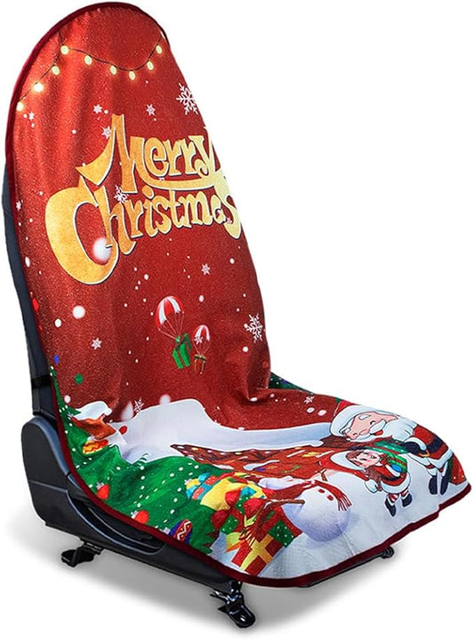 Car Towel Seat Cover, Christmas Performance Microfiber Washable Non Slip Vehicle Front Seat Covers, Sweatproof Automotive Interior Chair Protectors, Universal for SUV Automobile Truck