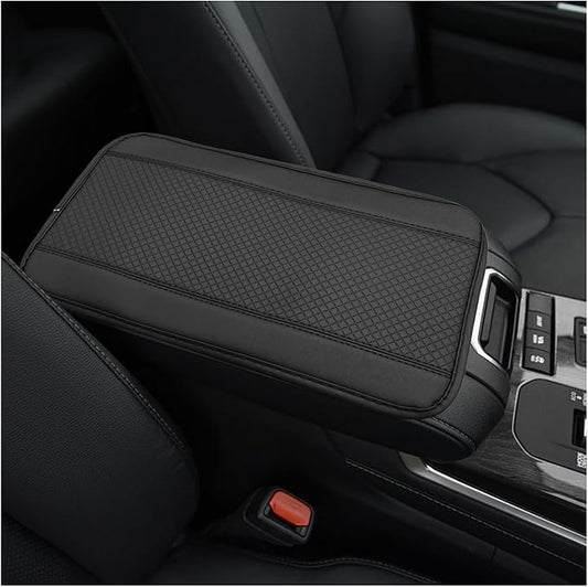 Car Armrest Storage Box Mat, Leather Embossing Auto Center Console Cushion Protective Pad, Anti-Scratch Waterproof Armrest Seat Box Protector for Most Cars Trucks SUVs (Black)