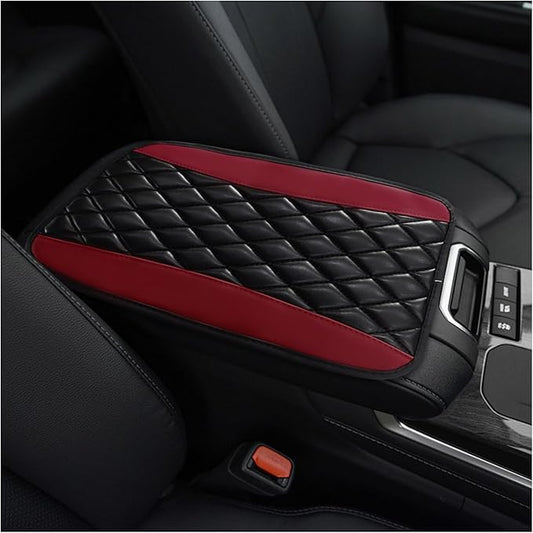 Car Center Console Cushion Pad, PU Leather Waterproof Auto Armrest Box Cover Protector, Comfortable Armrest Seat Box Cover Mat, Universal Car Accessories for SUV Truck (Wine Red)