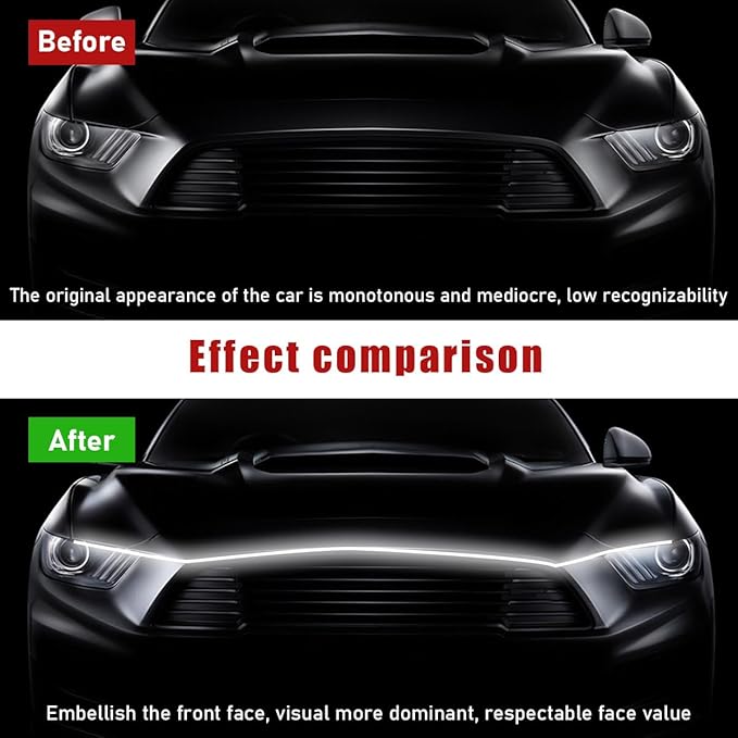 Ohleats 59 Inch Car Hood Light Strip, Exterior Flexible Daytime LED Running Light, Waterproof Auto LED Strip Light with Dynamic Scan Start-up Effect, Car Accessories for SUV Truck (White)