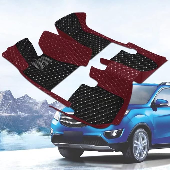 Custom Car Floor Mats for 96% Sedan SUV Sports Car Protection Full Coverage Pads Anti-Slip Leather Floor Lining All Weather Car Floor Mats (Black with Blue)