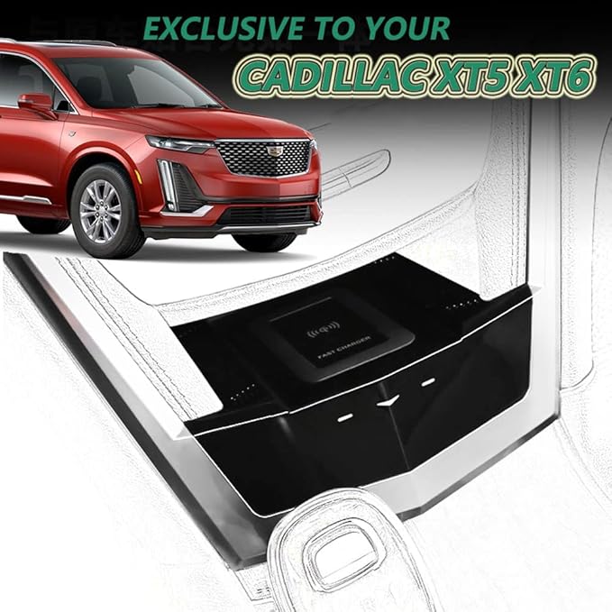 Wireless Car Charger Compatible with Cadillac XT5 2016-2022 XT6 2020-2022, 15W Qi Fast Charging Phone Charger Pad for New Cadillac XT5/XT6 Center Console Accessory, Gift for Cadillac Owners