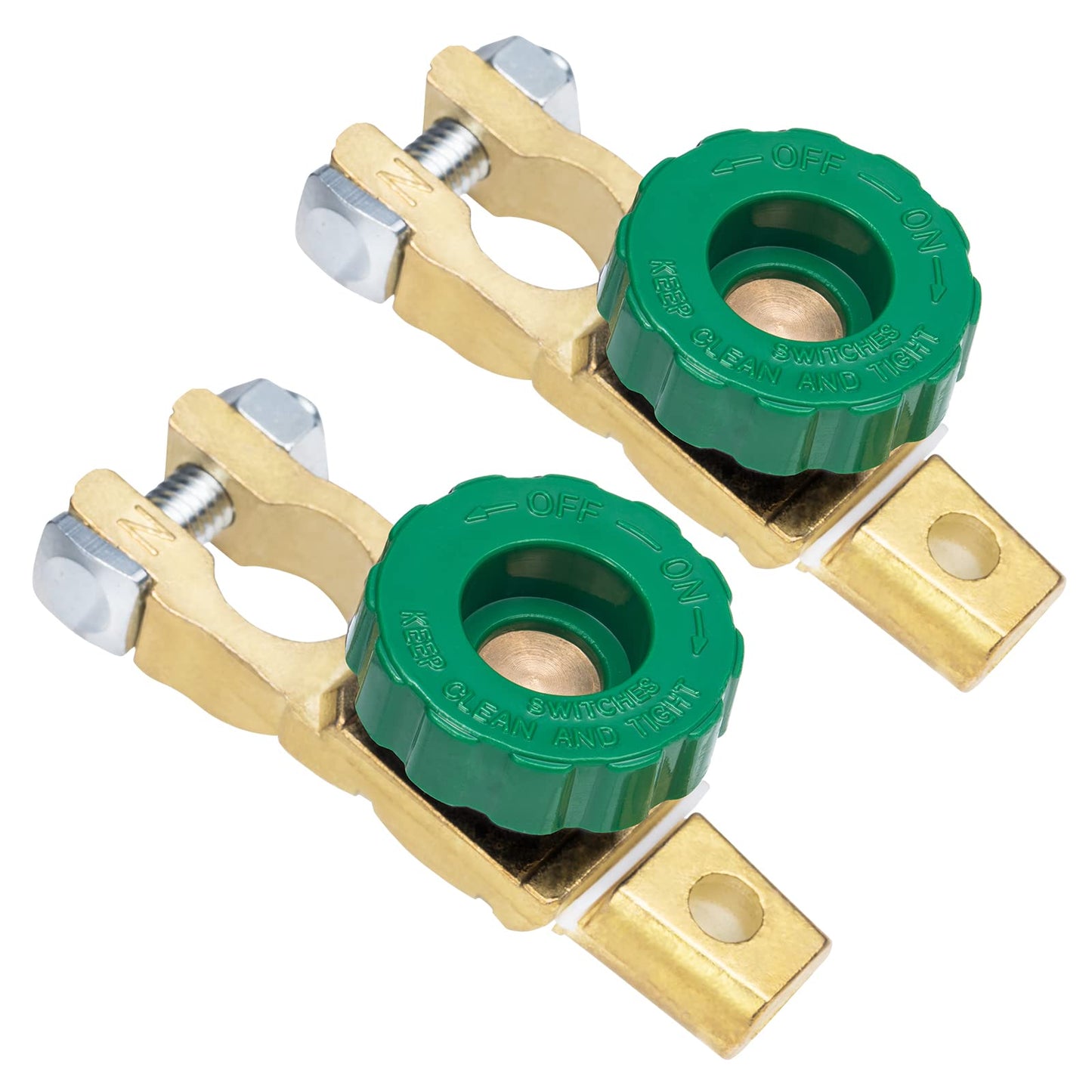 Spurtar Car Battery Disconnect Switch 12V - 24V Top Post 2Pcs, Quick Disconnect Battery Cut Off Switch for Truck RV Boat Vehicles, Green Knob