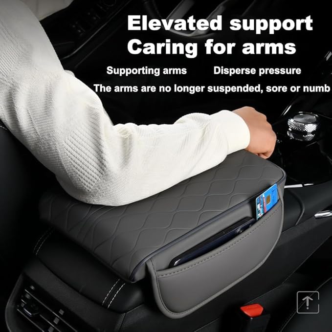 1 Pack Car Center Console Cover Custom Fit for Alfa Romeo Stelvio 2017-2021 2022, Leather Memory Foam Armrest Cushion Protector, Anti-Scratch Durable Armrest Pad,Beige