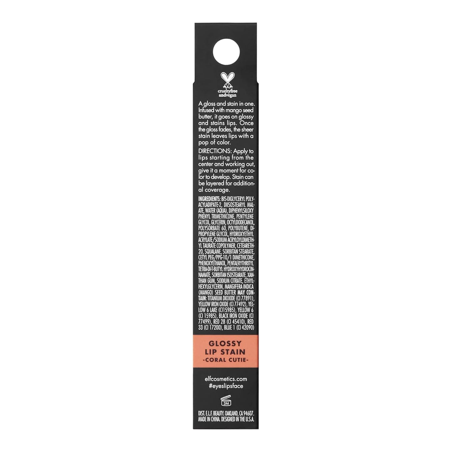 e.l.f. Glossy Lip Stain, Long-Lasting, Lightweight Lip Stain For A Sheer Pop Of Color & Subtle Gloss Finish, Vegan & Cruelty-Free, Coral Cutie