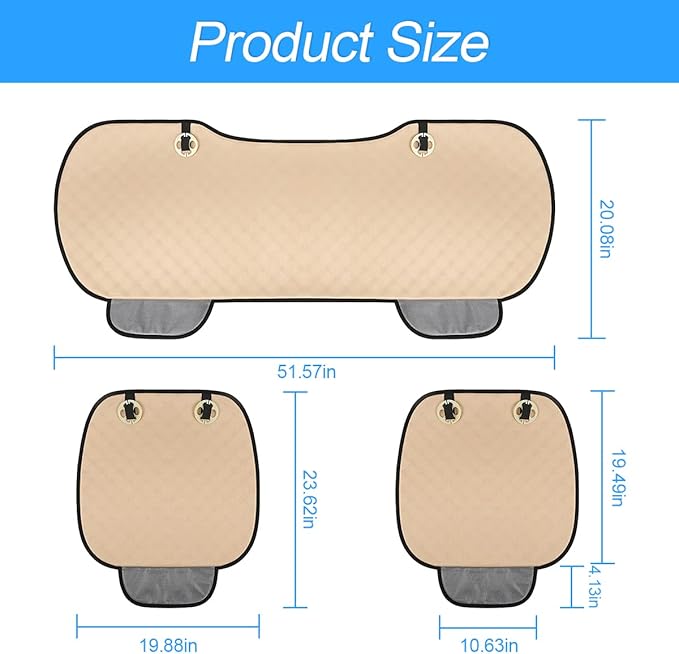 3PCS Set Car Seat Cushion for Front and Back Seat, 3D Soft Linen Breathable Auto Seat Cover, Comfort Non-Slip Rubber Bottom, Car Seat Protector Pad Universal for Office Chair, Home (Black/3PCS)