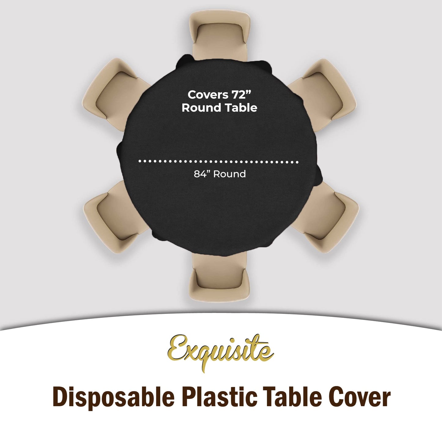 Exquisite Party Solids 12-Pack Premium Plastic Tablecloth 84in. Round Table Cover - Black