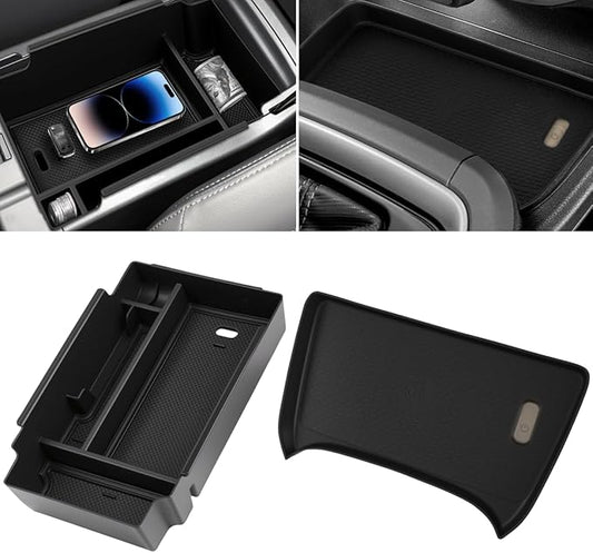 2PCS Center Console Organizer Tray Compatible with Subaru Crosstrek 2024 2025/Impreza 2024 2025 Interior Accessories, Silicone Center Console Wireless Charging Mat + Armrest Storage Box