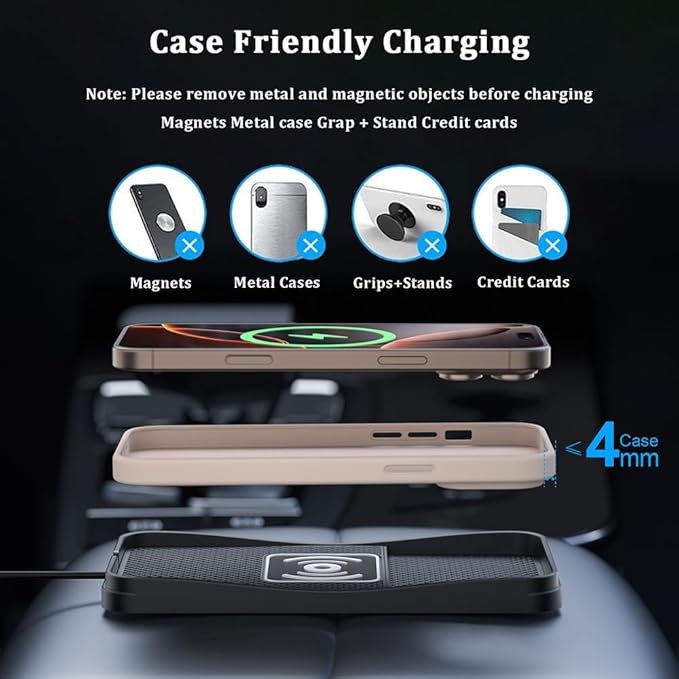 Car Wireless Charger Pad for Chevrolet Trailblazer 2002-2009 2021-2026, Type-C/USB 20W Fast Wireless Car Charger Pad Non-Slip Cordless Charging Mat,B-30cm Cable USB Plug