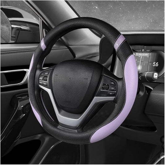 Car Steering Wheel Cover, 15 Inch Premium Leather Breathable Non-Slip Wheels Wrap, Universal Auto Comfortable Steering Wheel Protector for SUV Truck Van, Car Accessories (Purple)