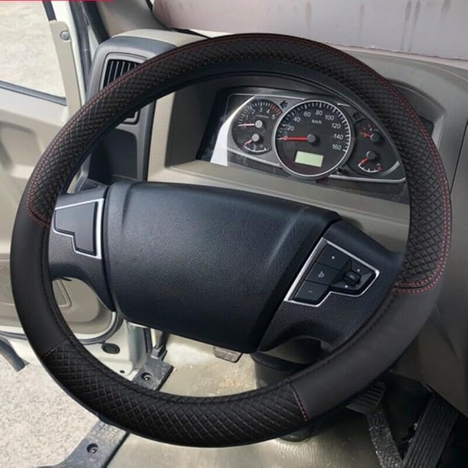 Car Semi Truck Van Leather Steering Wheel Cover Fits 14 15 16 17 18 19 Inch Maximum Grip Non Slip Durable Universal Fit for Most Vehicles (42cm/16.5in,Black)