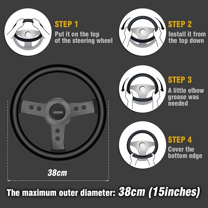 ZHOL Carbon Fiber Car Steering Wheel Cover Small-Size 14"-14 1/4" Compatible with Prius Civic Model 3 Camaro Spark Rogue Mini Smart Audi