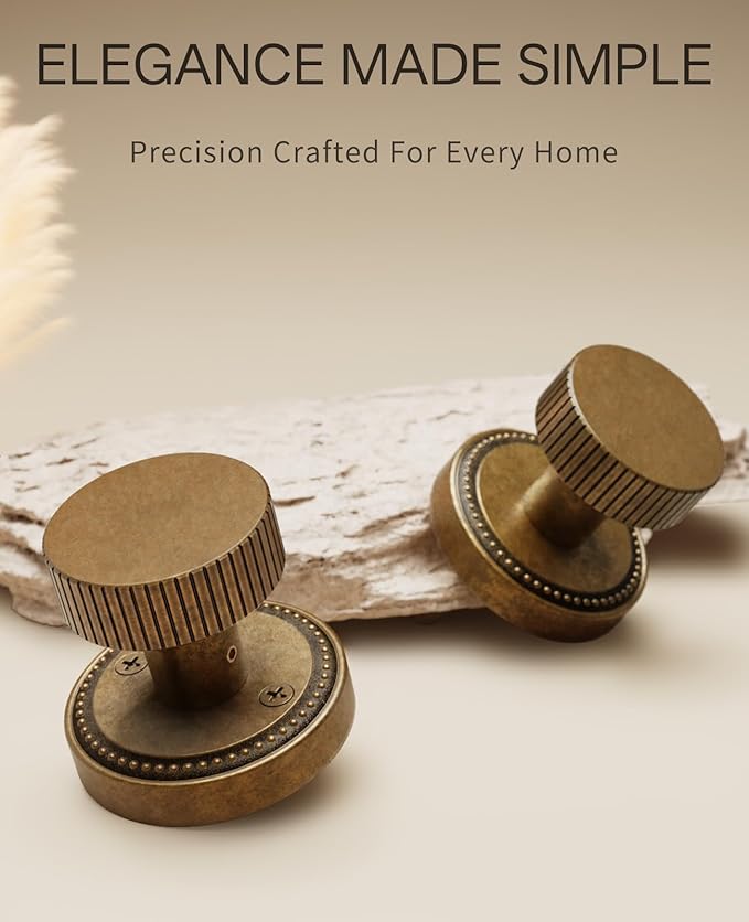 Asidrama 1 Pack Antique Brass Passage Door Knobs with Lock, Vintage Door Handles with Antique Brass Door Knobs Interior for Bedroom or Bathroom, Heavy Duty Door Lever for Left Right Sided Doors
