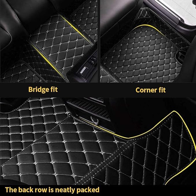 Custom Making Car Floor Mats for 90% Car Model Luxury Leather All Weather Waterproof Anti-Skid Full Coverage Liners (Black White)