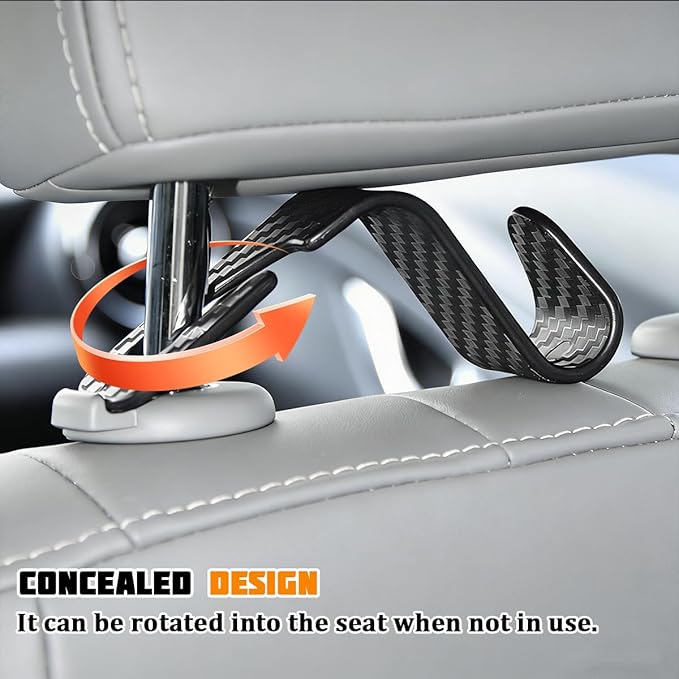 4PCS Car Seat Headrest Hook, Automotive Back Seat Storage Holder Hanger, Vehicle Interior Backseat Organizer Hanging Hook for Purse Handbag Grocery Bags, Universal Fit (Beige)