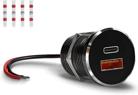 66W 12V USB Outlet PD 30W Type-C QC3.0 36W USB-A Dual Port Aluminum Fast Charging Socket for Laptop, Replacement Car Charger Accessories for RV Camper Trailer Truck Boat Golf