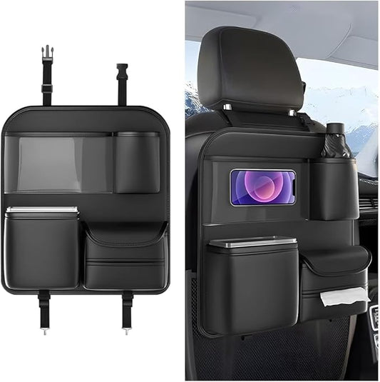 Car Backseat Organizer, 4 Storage Pockets Vehicle Back Seat Protector Kick Mat with Touch Screen Tablet Holder, Automotive Travel Storage Accessories, Universal for Truck SUV RV