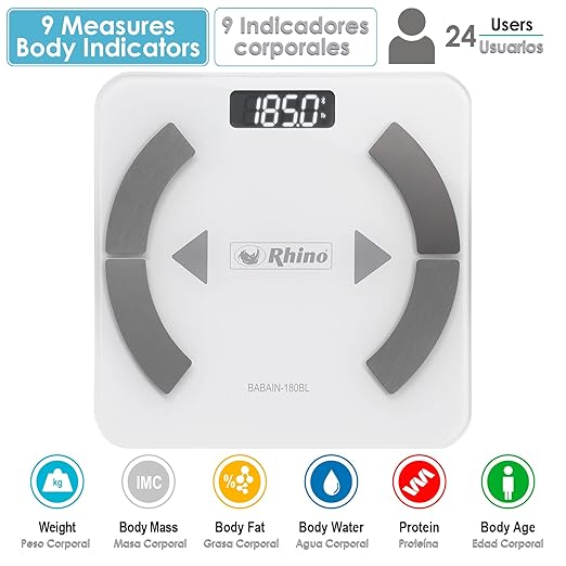 RHINO Smart Scale for Body Weight, High Precision, Bluetooth, Fitdays App, iOS and Android, Bathroom Wireless Machine for Fat, Muscle, BMI, 14 Body Indicators, 400lb (White)