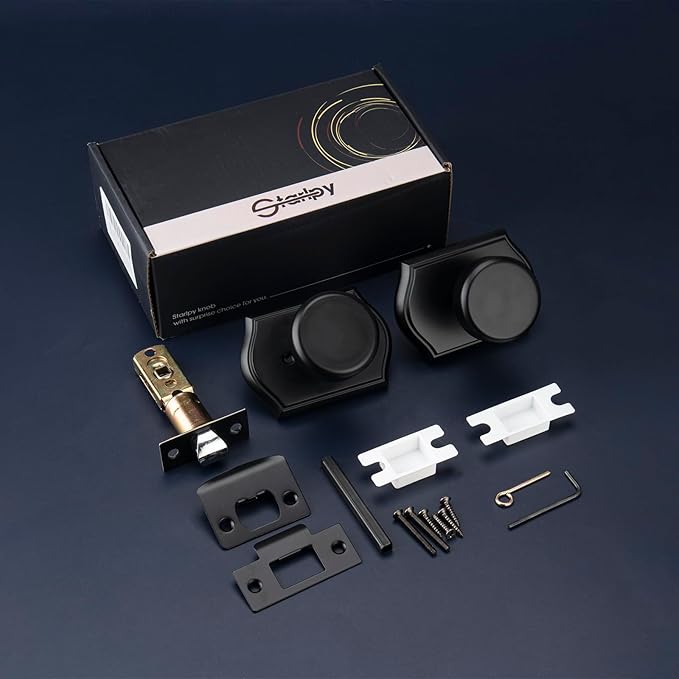 Interior Pismo Doorknobs for Hall, Black Door Knobs with Camelot Trim, Heavy Duty Door Knob with Lock