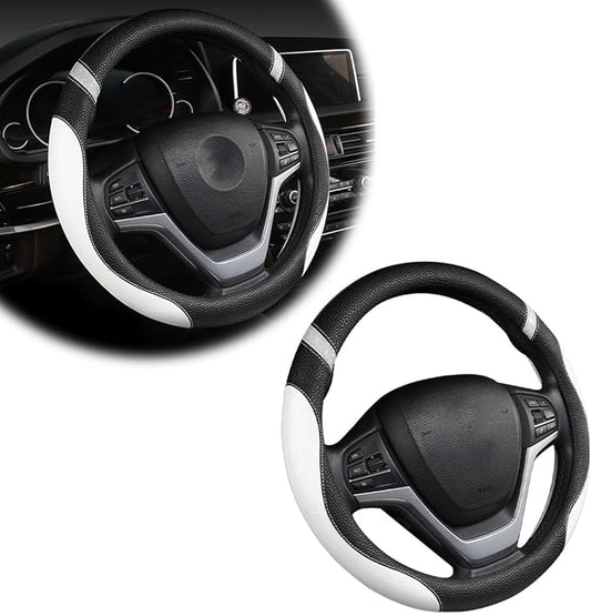 Car Steering Wheel Cover, Non-Slip Leather Auto Steering Wheel Protector, Comfortable Steering Wheel Cover Protector for Most Cars, Universal Interior Car Accessories (White)