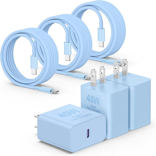 45W iPhone 17 16 15 Pro Max Charger Fast Charging 6FT/10 FT/10FT, Super Fast USB C Charger Block with Extra Long Type C Charging Cable,PD Quick Adapter 3.0 for iPhone 16 15/16e 15Pro/16 15 Plus-Blue