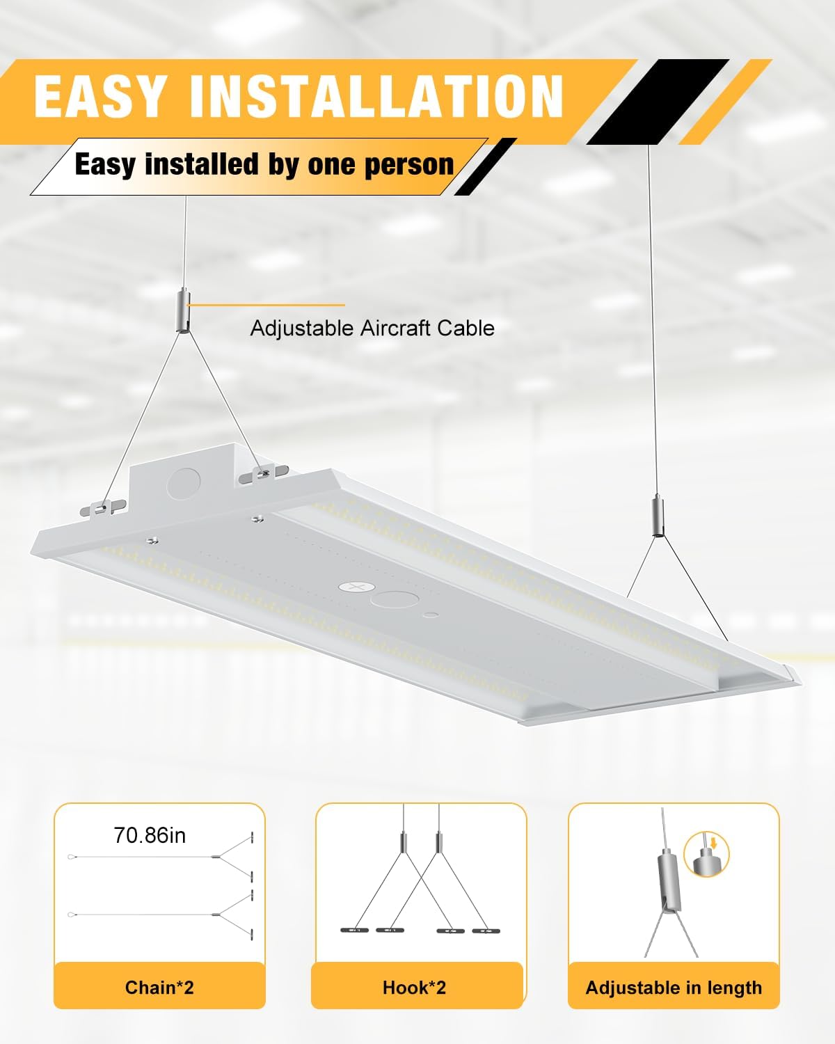 LED Linear High Bay Light, 130W 19500LM High Bay LED Shop Lights, 120-277V, 5000K, 0-10V Dimmable LED Shop Light, Linear High Bay Light for Warehouse Workshops, UL Complied.