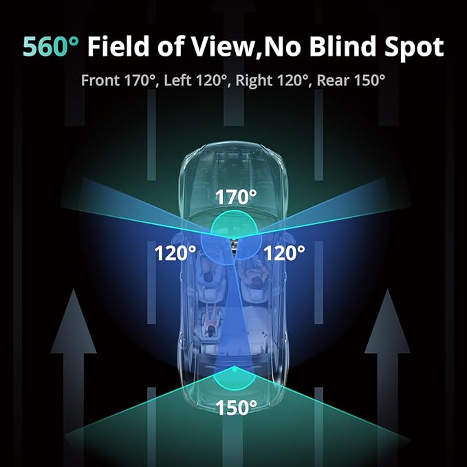 BOTSLAB 4 Channel Dash Cam 3K Front and Rear Inside 560° Coverage with Magnetic Side Cameras Car Camera with 3.18”Touch Screen 24/7 Parking Mode 5.8GHz WiFi GPS Voice Control (No SD Card)